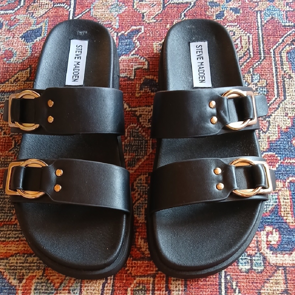 NEW! Steve Madden Black Double Strap Sandals